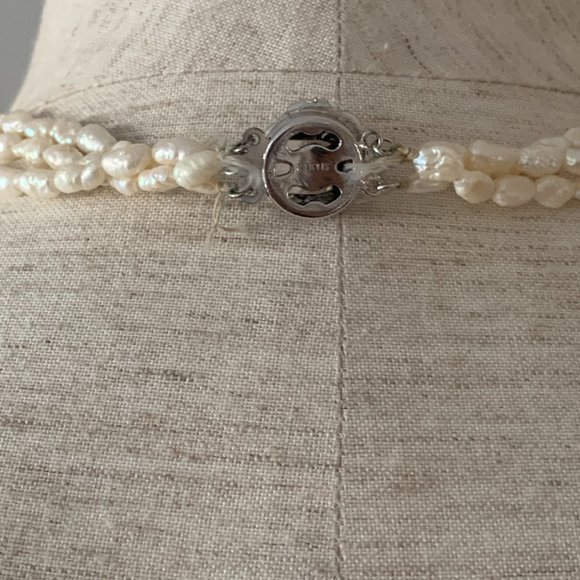 Vintage, 3 String Genuine Pearl Choker Necklace - Picture 6 of 9
